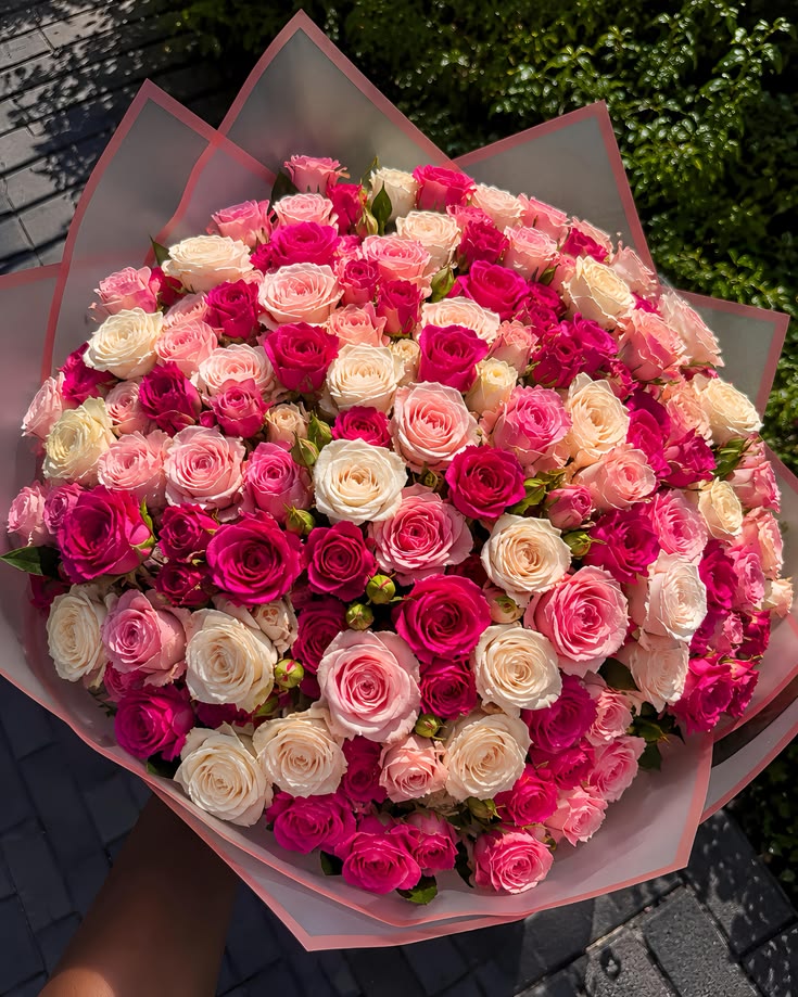 Pink & Ivory Rose Dome Bouquet
