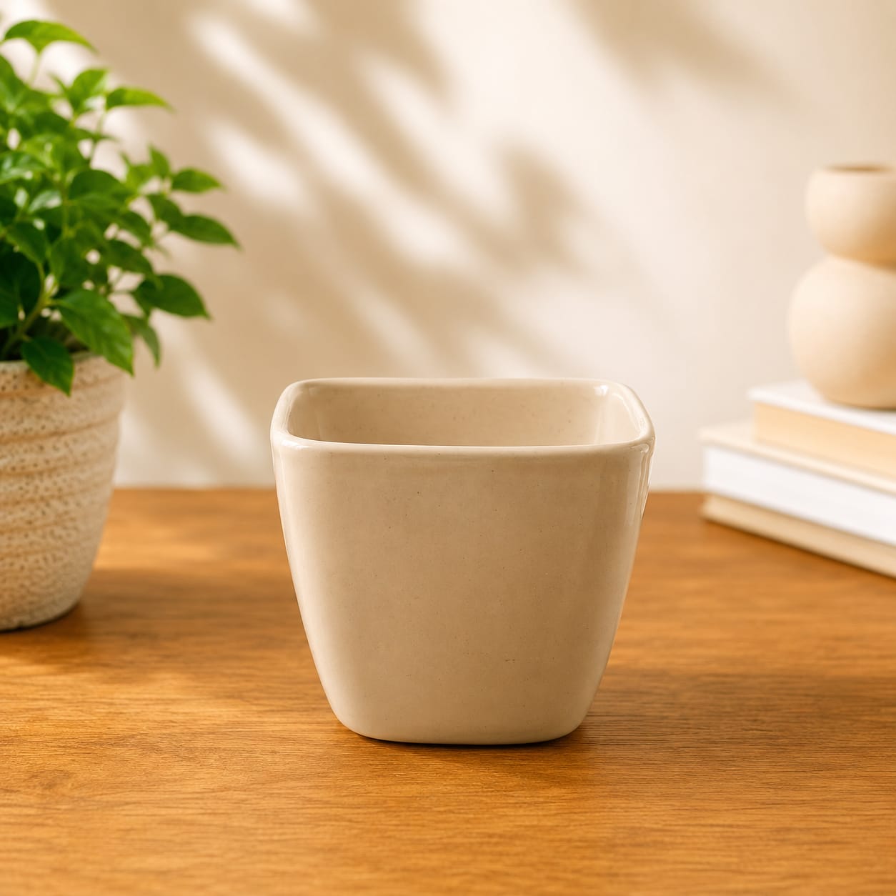 Glossy White Square Ceramic Planter