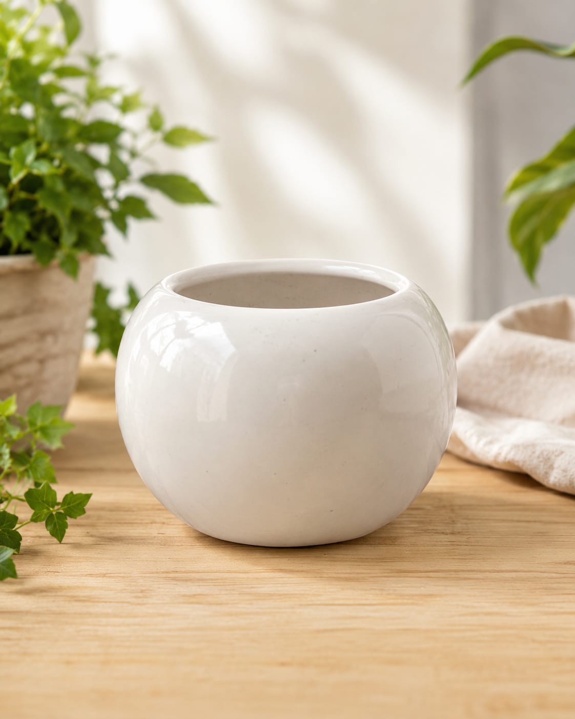 Glossy White Orb Ceramic Planter