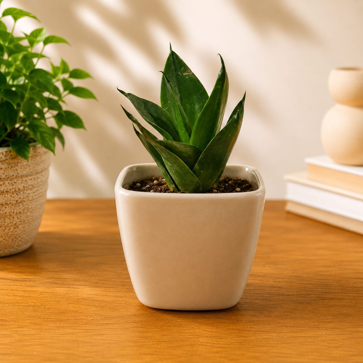 Glossy White Square Ceramic Planter — view 2
